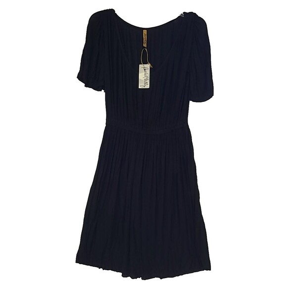 Rachel Pally Avi Black Scoop Neck Midi Dress with Flutter Sleeves Large NWT - Picture 1 of 7